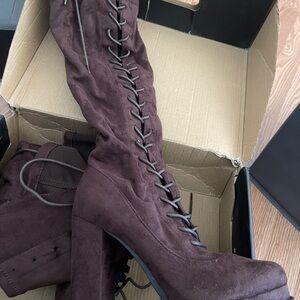 Fashion Nova Dark Brown Lace-Up Boots (BRAND NEW)